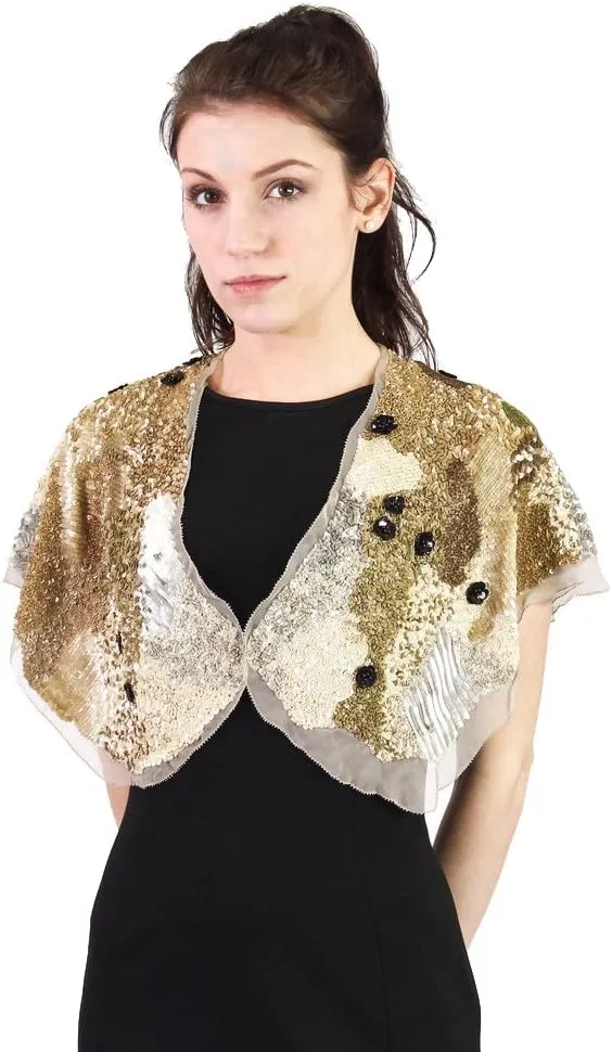 Bayou Beaded Silk Capelet, Nude Multi, One Size