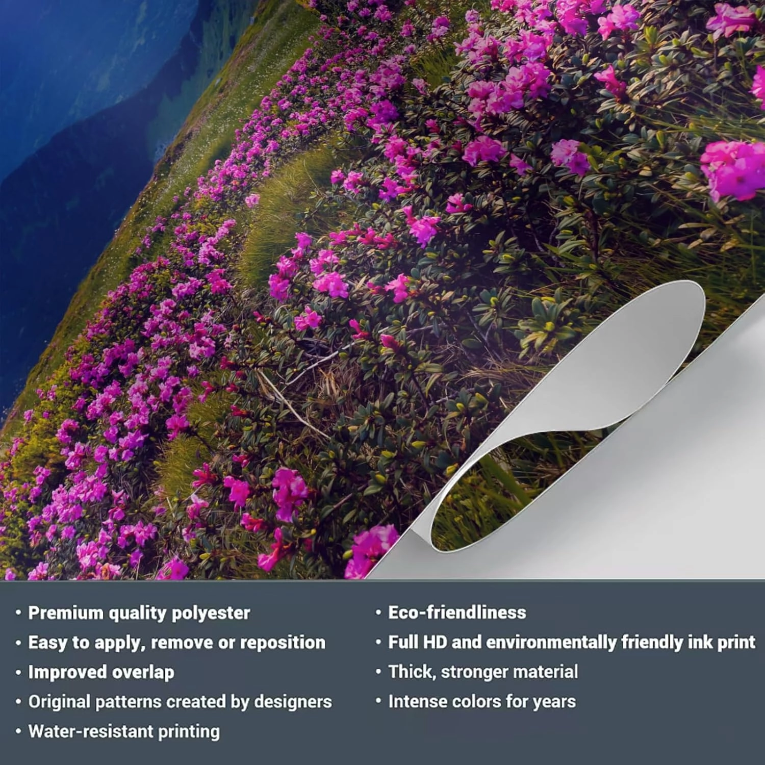 Beautiful Pink Flower Field Wall Murals Alpine Land scape At Dusk and Sunset Art 3D Wall Mural 3D Wall Photo Mural Fill Wall Holes High Resolution for Office Hotel Apartment - 78.7"W x 55.2"H
