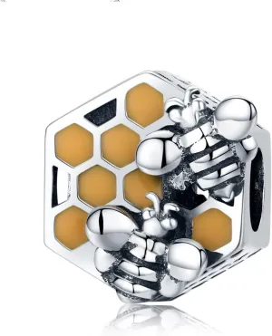 Bee Honeycomb Charm Beads 925 Sterling Silver Beads Fit for European Charm Bracelet