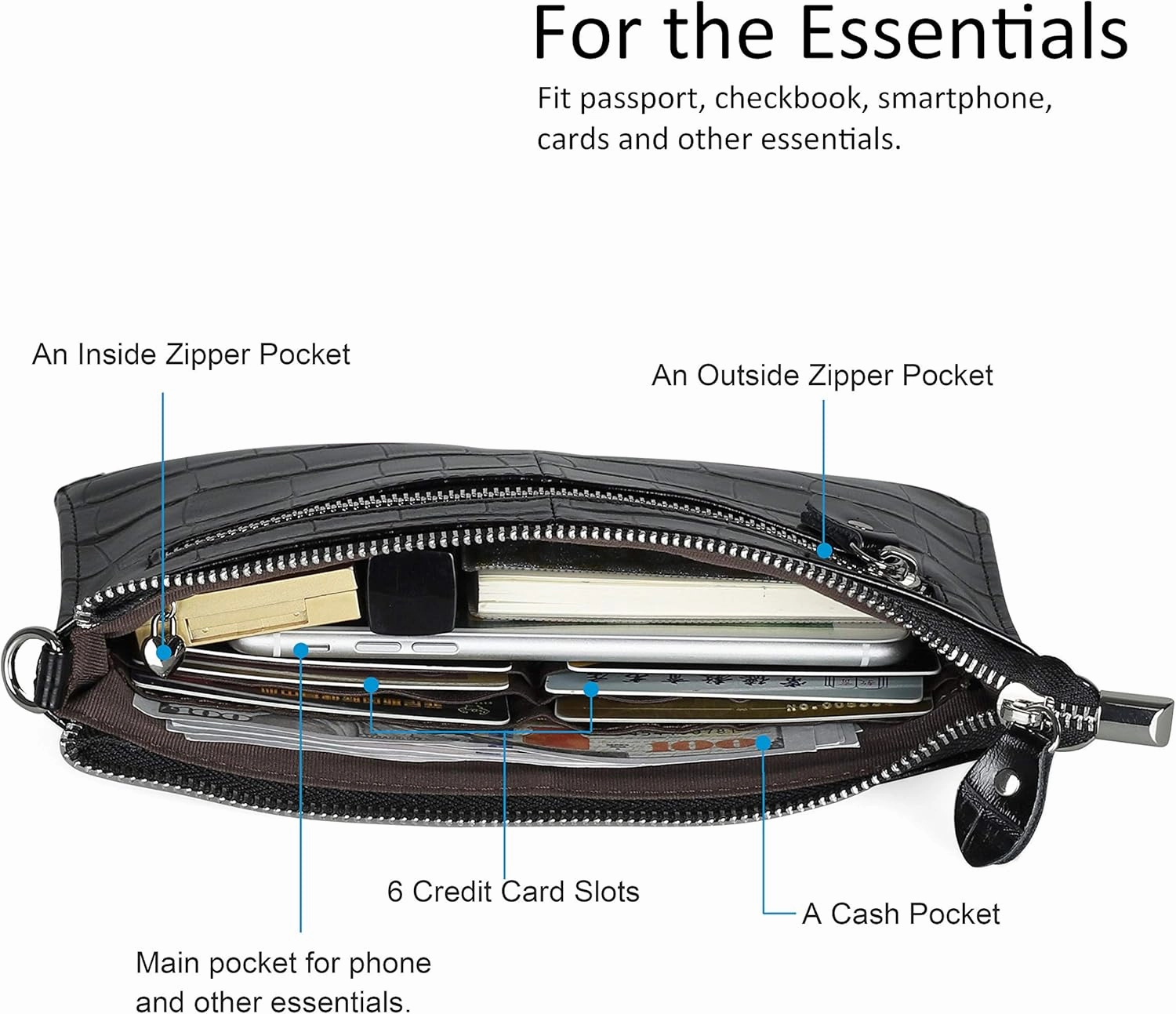 befen Genuine Leather Wristlet Clutch Wallet Purses Small Crossbody Bags for Women with RFID Blocking Card Slots