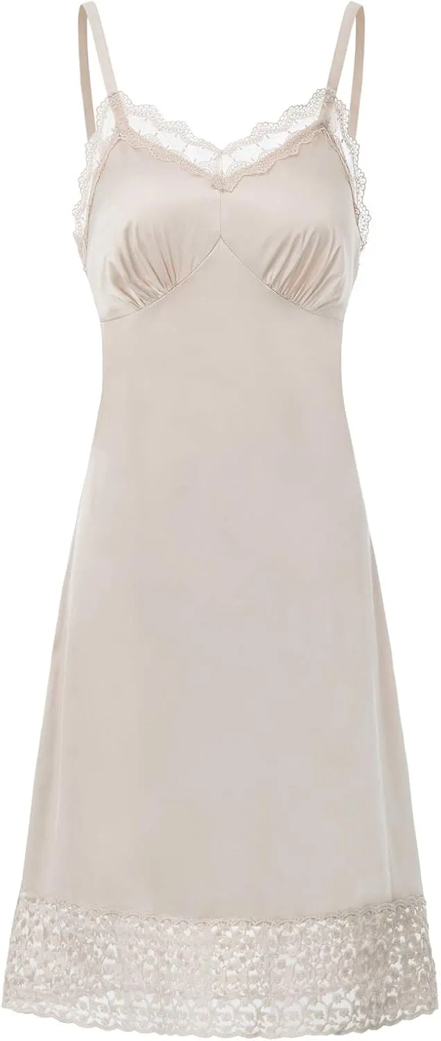 Belle Poque Lace Full Slips for Women Under Dresses Adjustable Spaghetti Strap Cami Dress