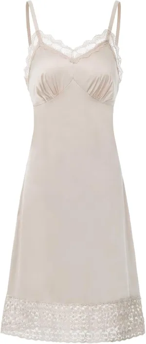 Belle Poque Lace Full Slips for Women Under Dresses Adjustable Spaghetti Strap Cami Dress