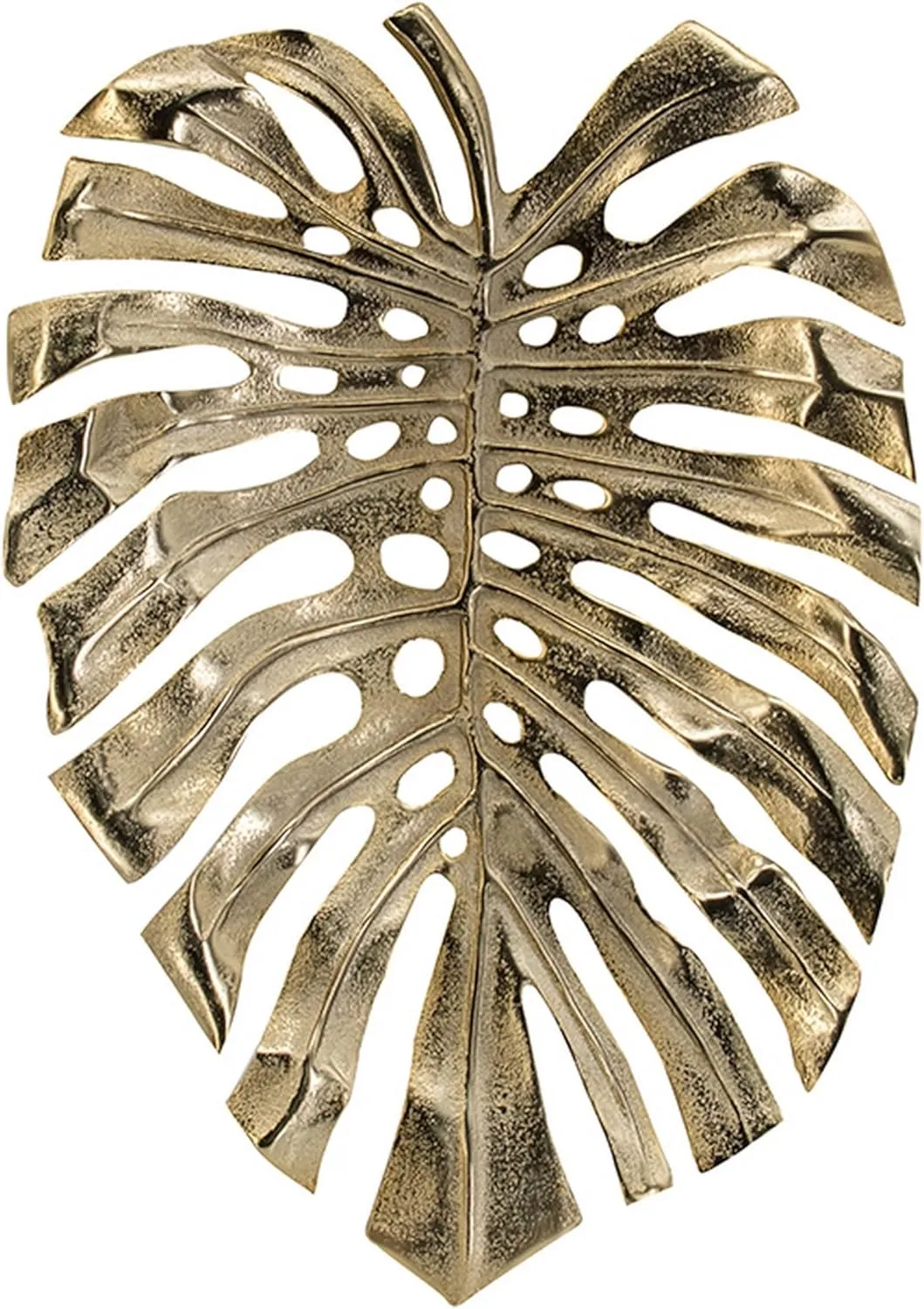 Benjara BM302603 19 in. Linzo Monstera Leaf Aluminum Wall Hanging Bowl Bright Gold