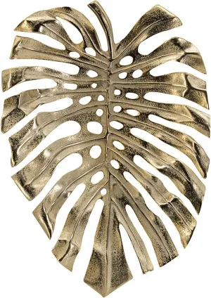 Benjara BM302603 19 in. Linzo Monstera Leaf Aluminum Wall Hanging Bowl Bright Gold