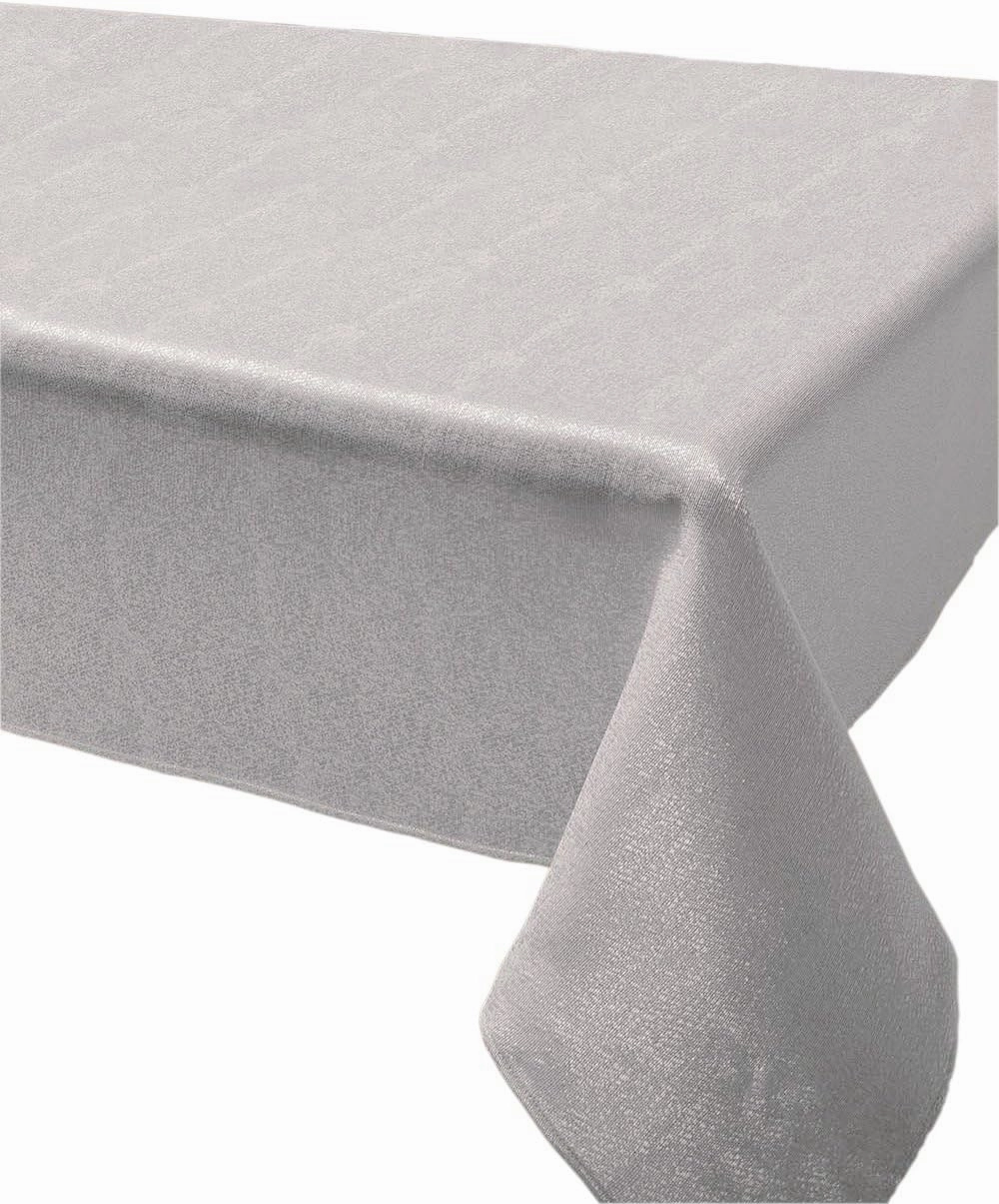 Benson Mills Sandstone Shiny Heavyweight Fabric Tablecloth,Silver, 60-inch-by-120-inch