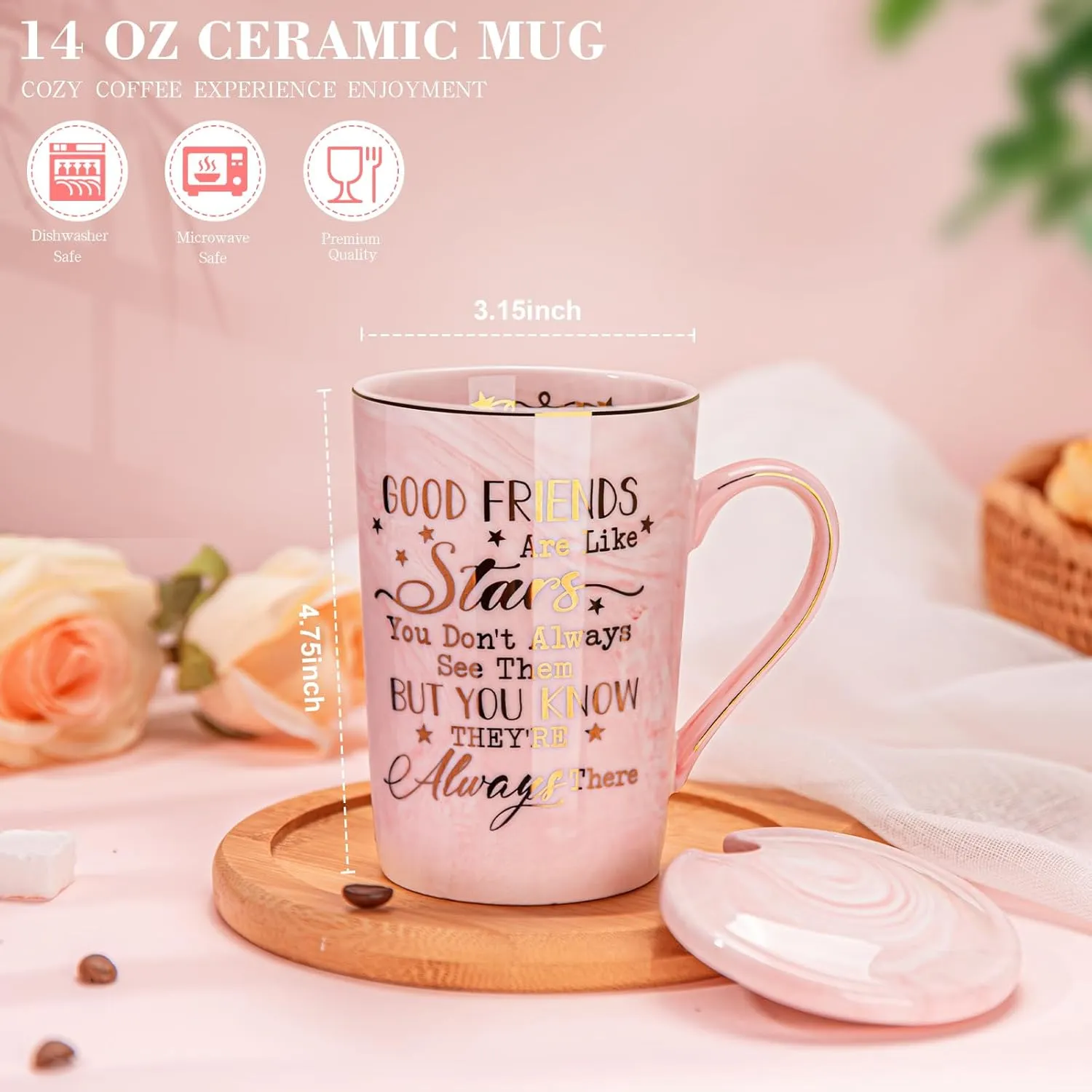 Best Friends, Friendship Gifts for Women Birthday Gifts for Women Unique Birthday Gifts Ideas for Her, Friends Female, Besties, BFF Ceramic Marble Coffee Mug Gift Box Printed Gold 14 oz