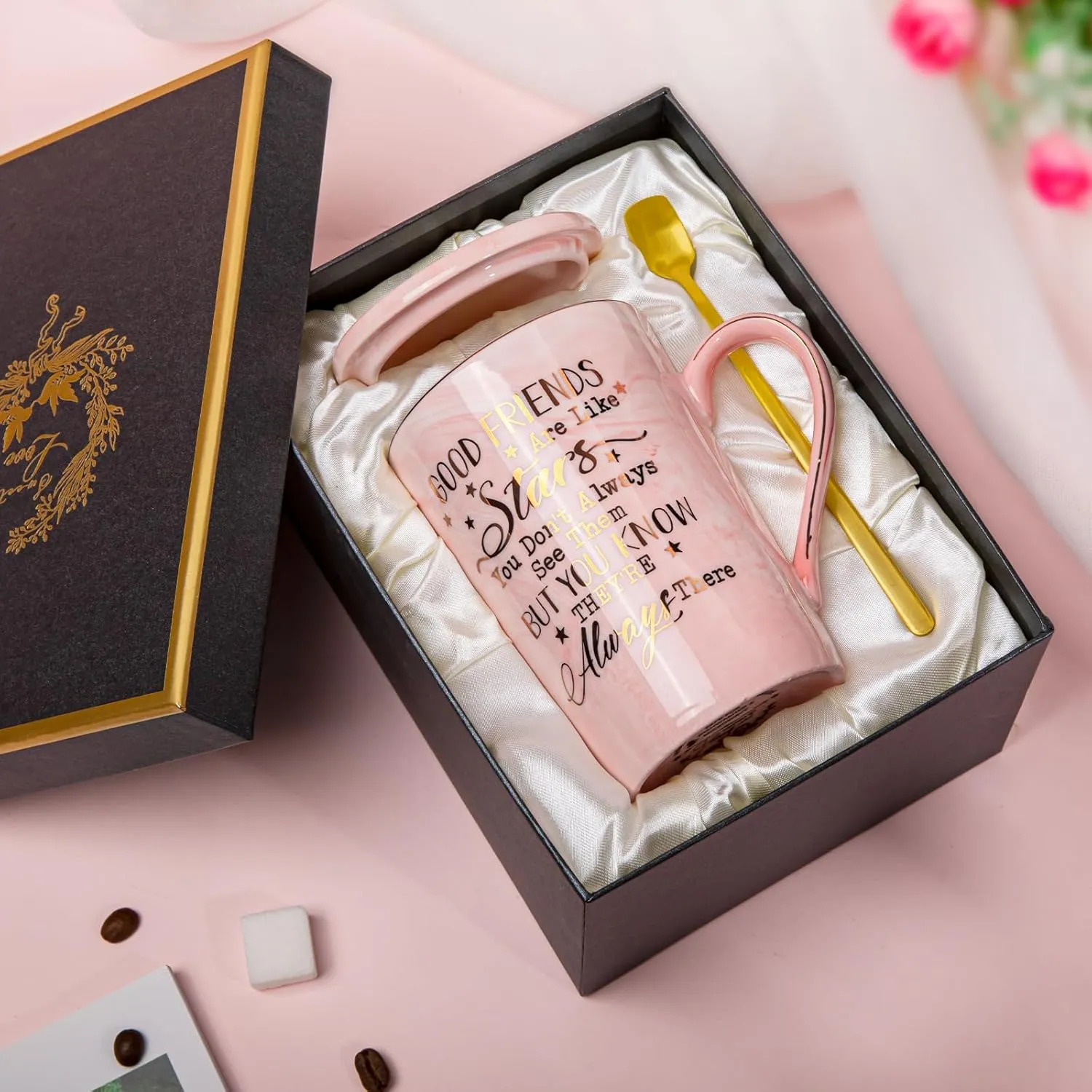Best Friends, Friendship Gifts for Women Birthday Gifts for Women Unique Birthday Gifts Ideas for Her, Friends Female, Besties, BFF Ceramic Marble Coffee Mug Gift Box Printed Gold 14 oz