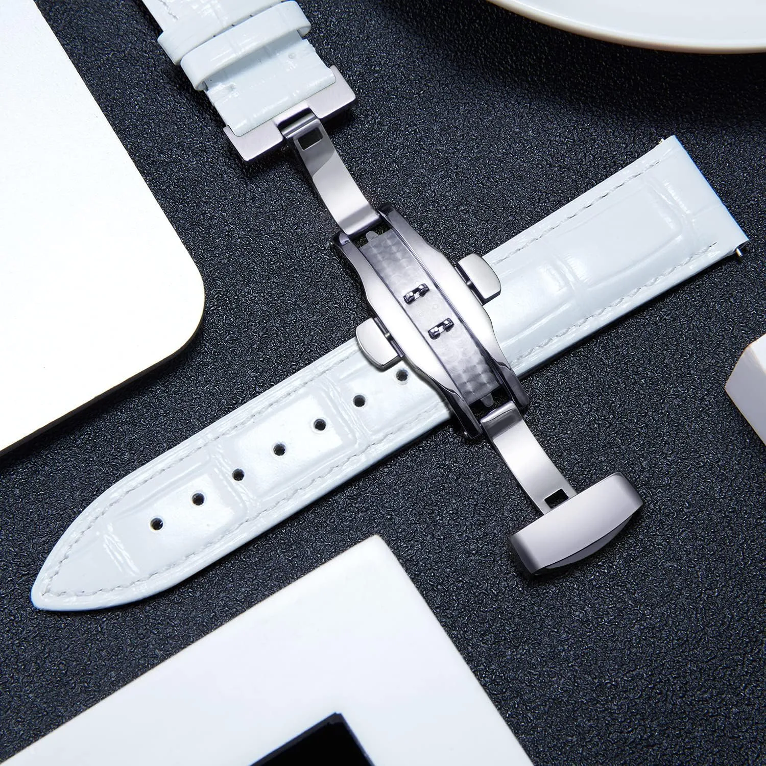 BINLUN Leather Watch Strap Quick Release Strap with Silver Butterfly Deployment Buckle 12mm 13mm 14mm 15mm 16mm 17mm 18mm 19mm 20mm 21mm 22mm 23mm 24mm Watch Band for Men Women