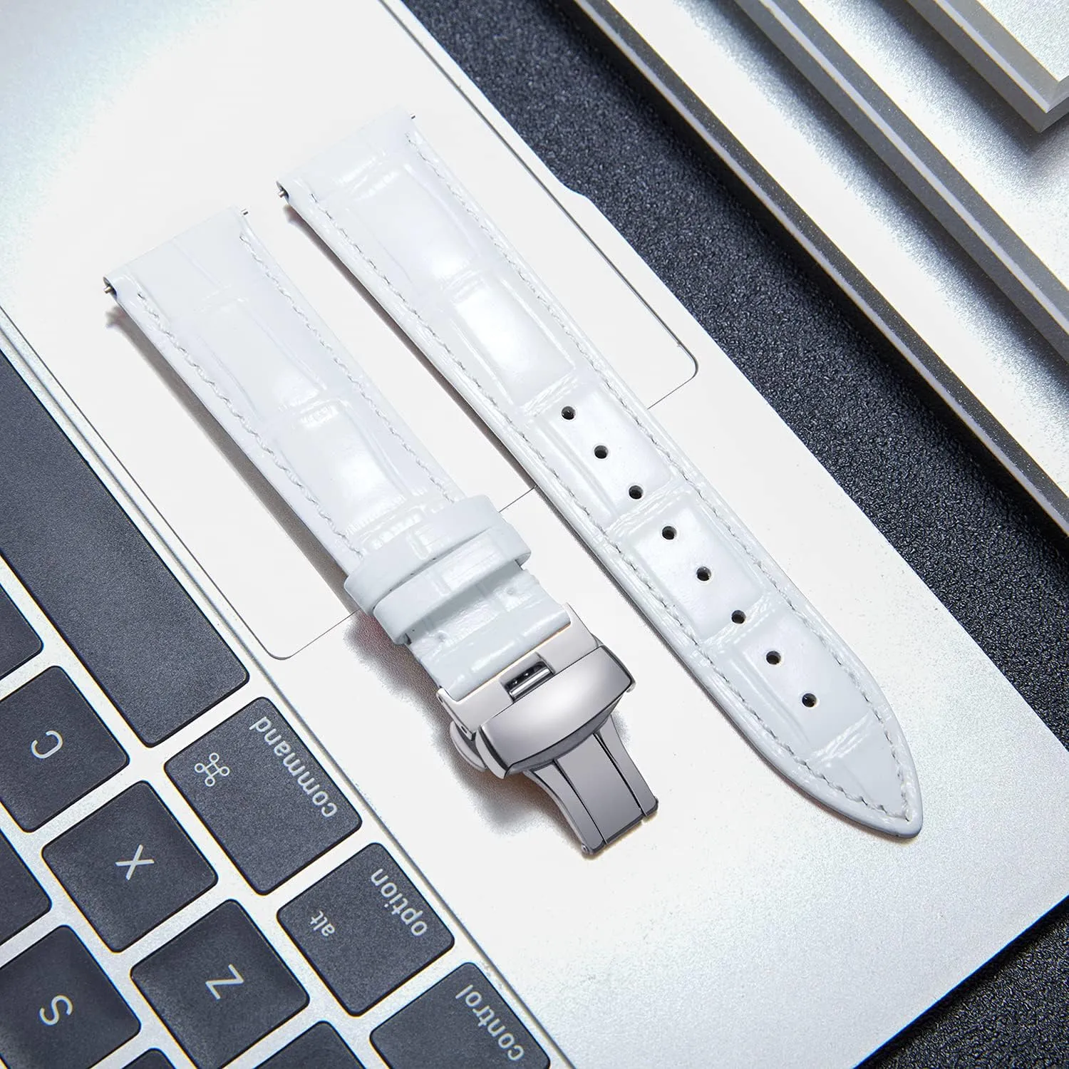 BINLUN Leather Watch Strap Quick Release Strap with Silver Butterfly Deployment Buckle 12mm 13mm 14mm 15mm 16mm 17mm 18mm 19mm 20mm 21mm 22mm 23mm 24mm Watch Band for Men Women