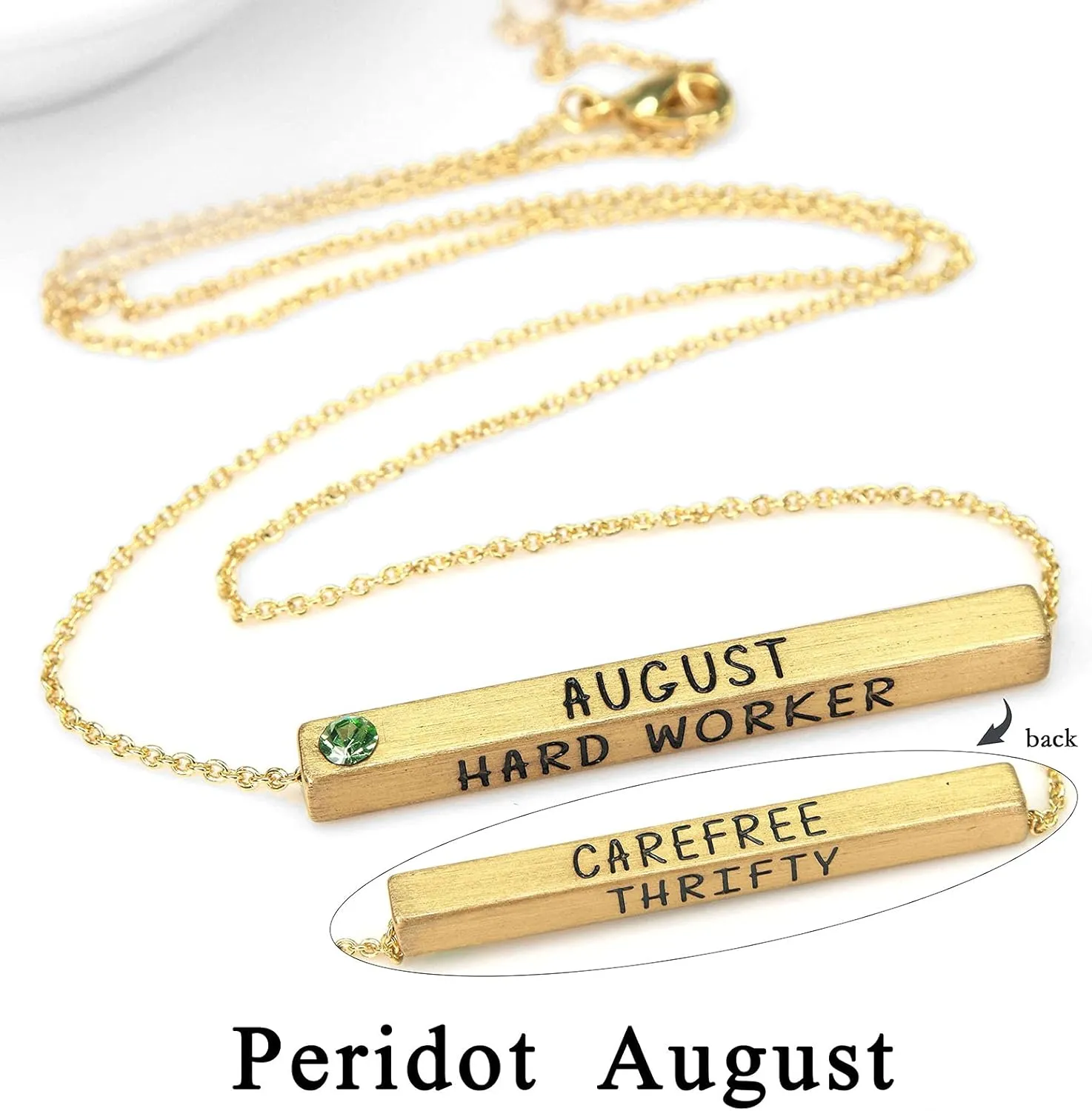 Birth Month Necklace with Birthstone 4 Sided Horizontal Bar Pendant Charm Chain Necklace for Women Girl 16 2 Inches