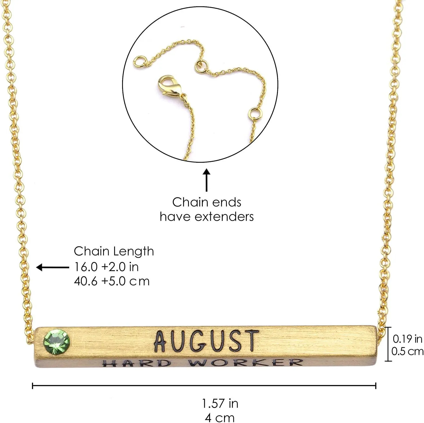 Birth Month Necklace with Birthstone 4 Sided Horizontal Bar Pendant Charm Chain Necklace for Women Girl 16 2 Inches