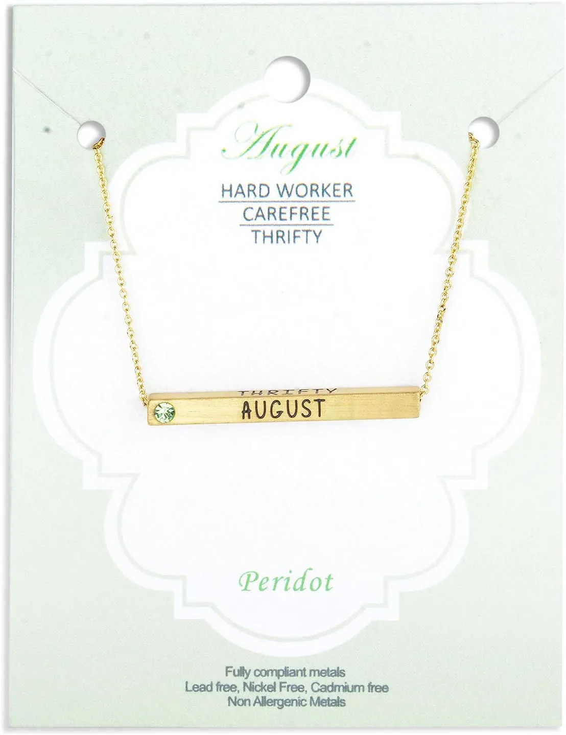 Birth Month Necklace with Birthstone 4 Sided Horizontal Bar Pendant Charm Chain Necklace for Women Girl 16 2 Inches