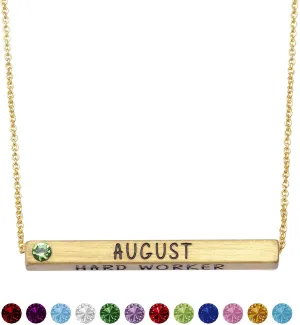 Birth Month Necklace with Birthstone 4 Sided Horizontal Bar Pendant Charm Chain Necklace for Women Girl 16 2 Inches