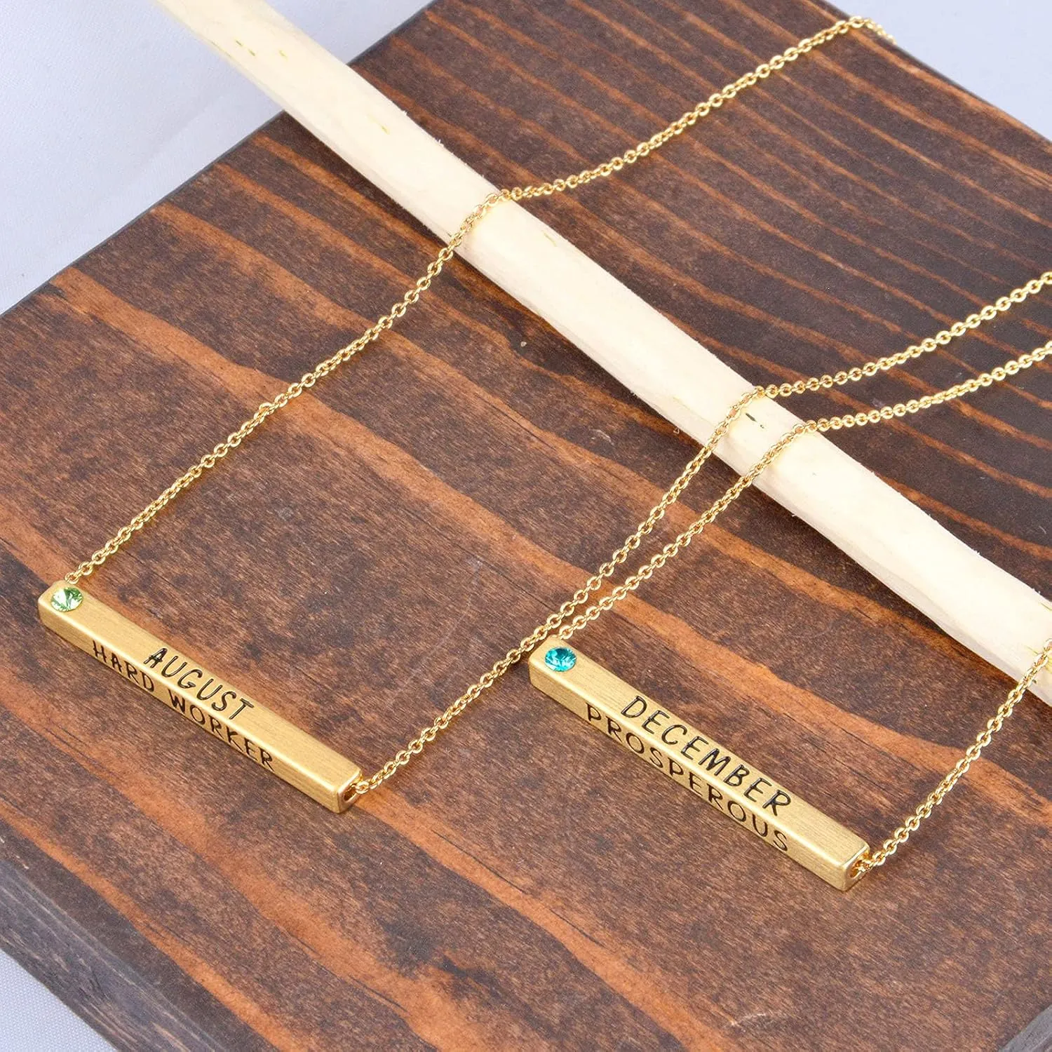 Birth Month Necklace with Birthstone 4 Sided Horizontal Bar Pendant Charm Chain Necklace for Women Girl 16 2 Inches
