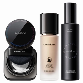 Black Magnet Soft Focus Powder 24H Longlasting Cover Liquid Foundation Makeup Setting Spray, Summer Longwear Matte Face Makeup Set