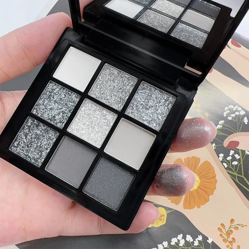 Black Smoky Eye Shadow Palette 9 Color,Dark Grey Smokey Eyeshadow for Goth Makeup,Pigmented & Long Lasting Shimmer Cosmetic