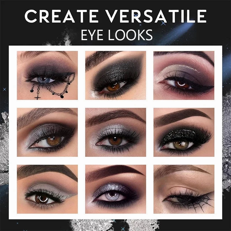 Black Smoky Eye Shadow Palette 9 Color,Dark Grey Smokey Eyeshadow for Goth Makeup,Pigmented & Long Lasting Shimmer Cosmetic