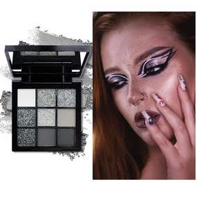 Black Smoky Eye Shadow Palette 9 Color,Dark Grey Smokey Eyeshadow for Goth Makeup,Pigmented & Long Lasting Shimmer Cosmetic