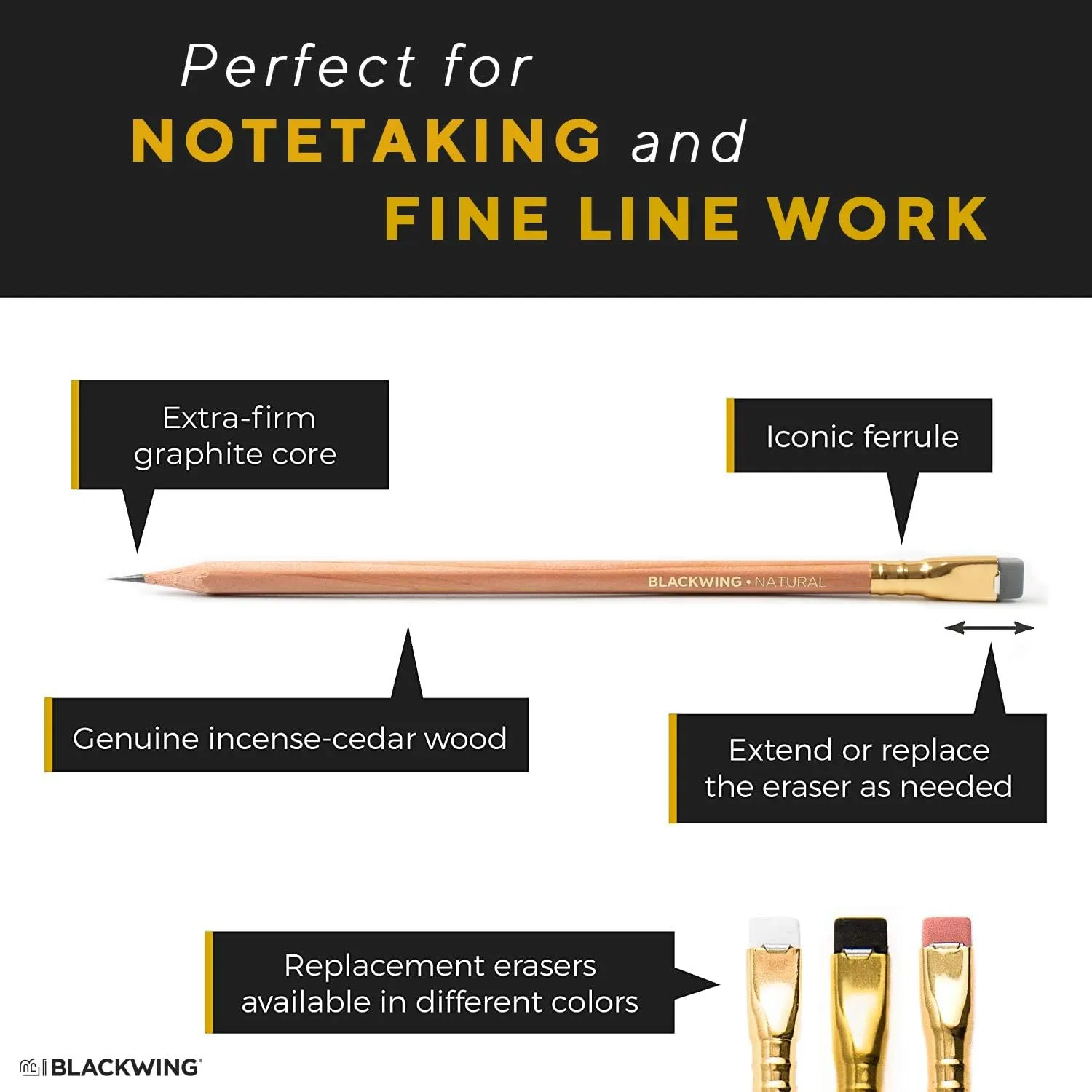 Blackwing Natural Pencils - 12 Count, Nautral Wood Design, Premium Japanese Graphite, Long lasting Extra-Firm Lead