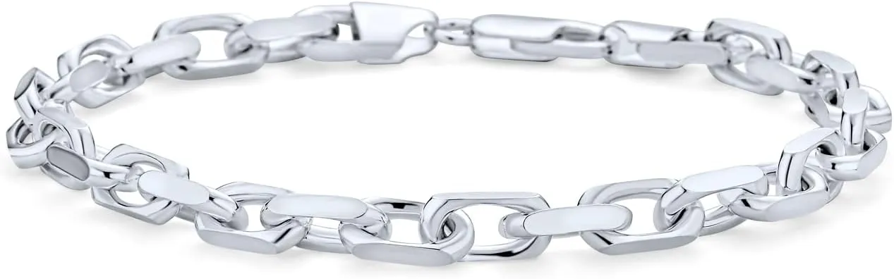 Bling Jewelry Mens Thick Solid Heavy .925 Sterling Silver Anchor Oval Forzata Chain Link Bracelet Made In Italy 8-8.5 Inch