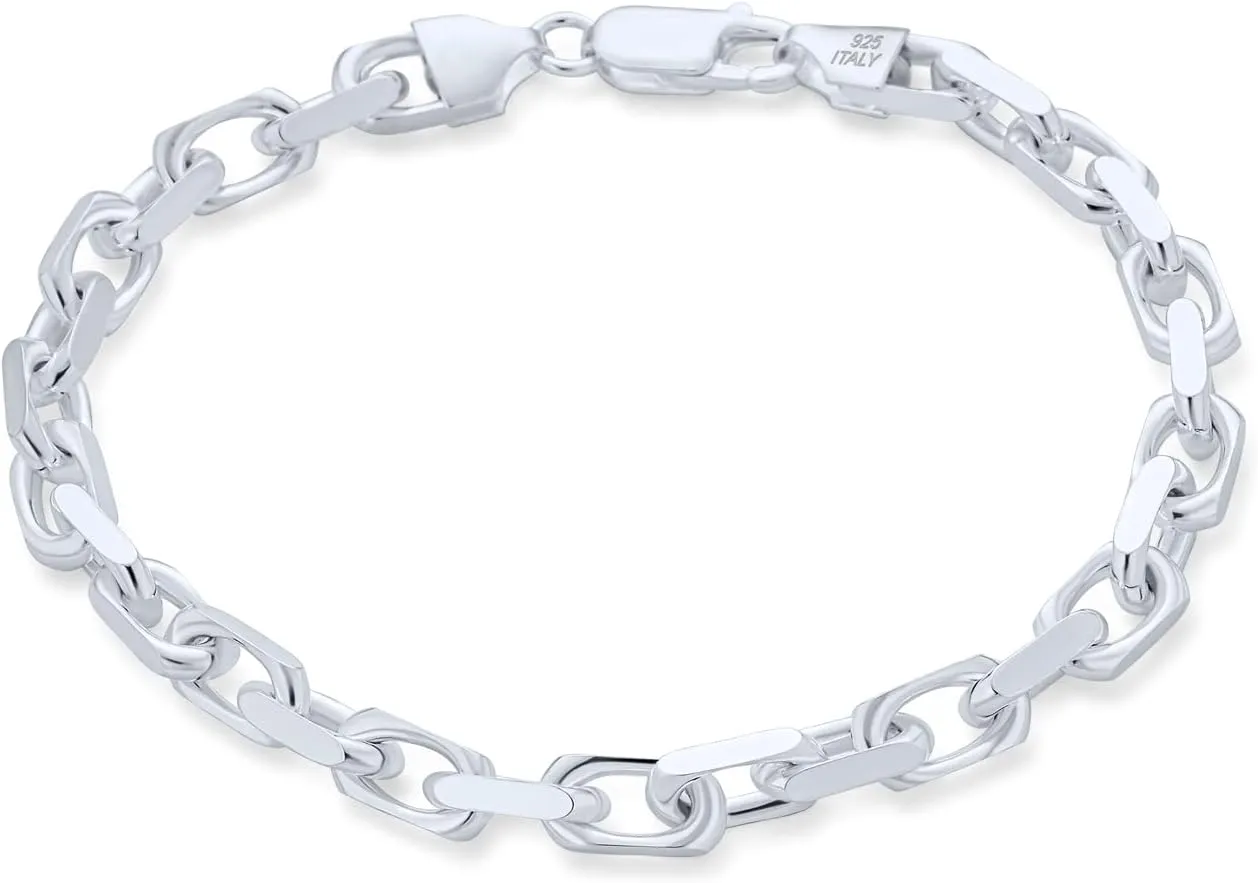Bling Jewelry Mens Thick Solid Heavy .925 Sterling Silver Anchor Oval Forzata Chain Link Bracelet Made In Italy 8-8.5 Inch