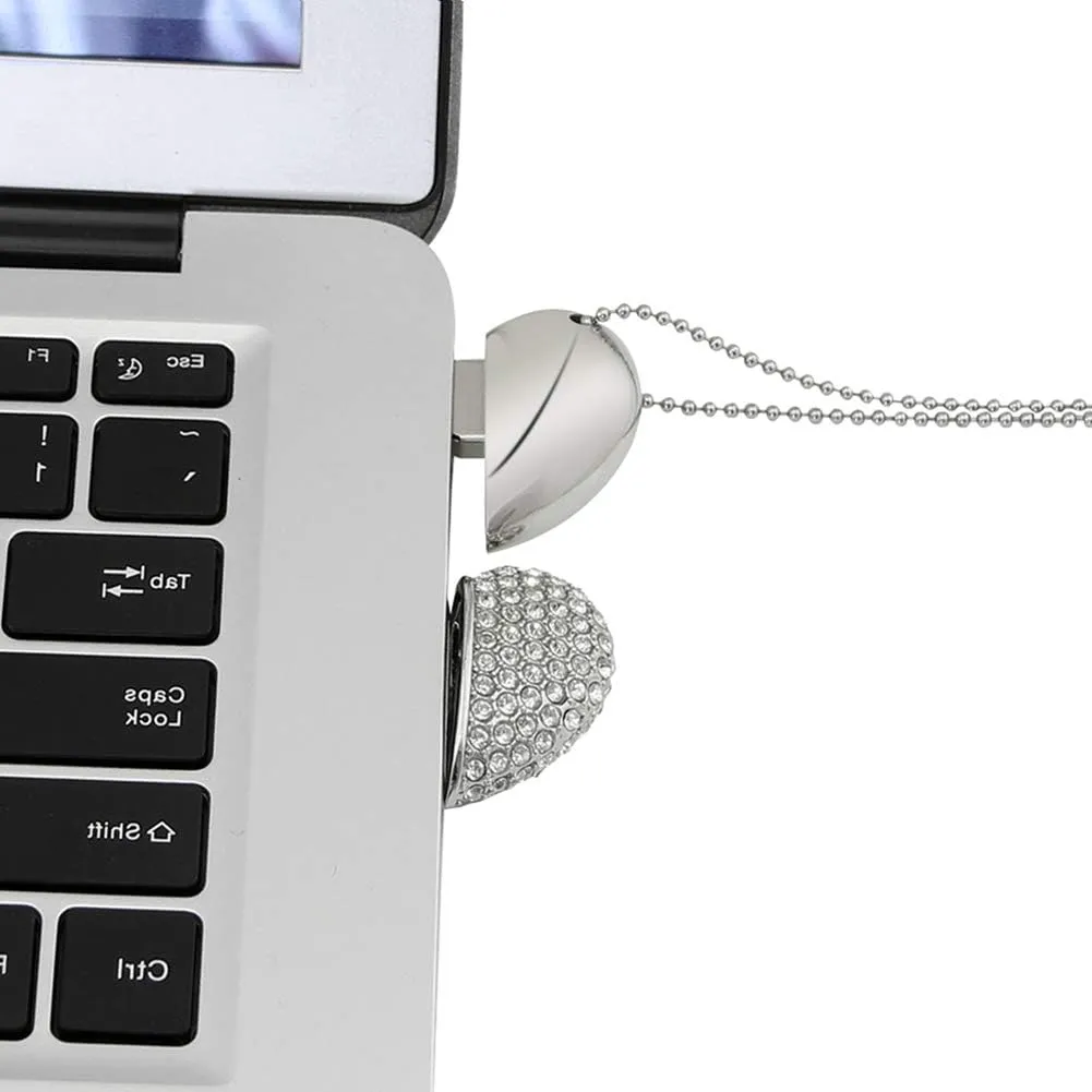 Bling Shiny Diamond Crystal Heart Shape 32GB USB 2.0 Flash Drive Jewelry Pendant Necklace Thumb Drive Memory Stick Pendrive Silver