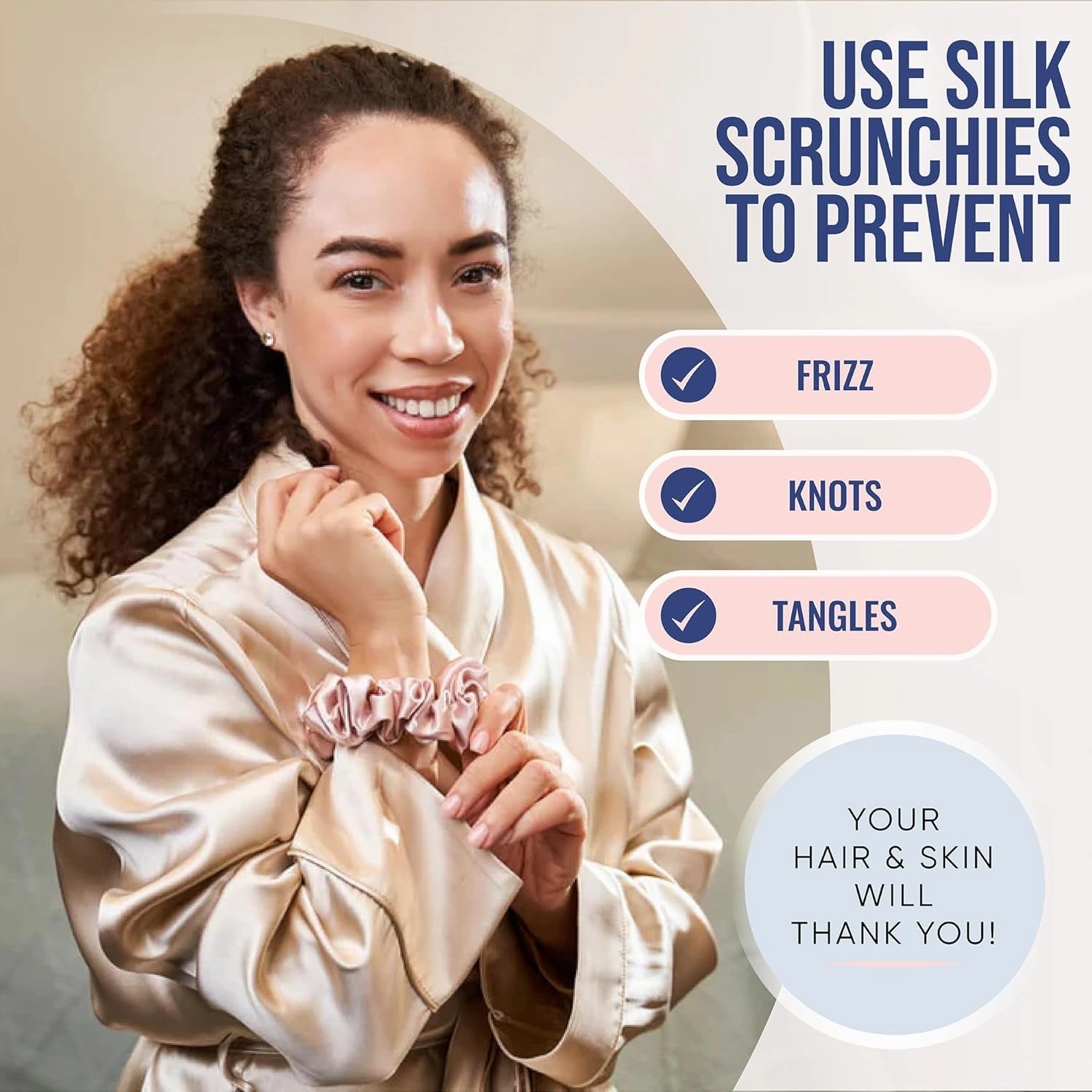 Blissy Silk Scrunchies (3 Pack) - 100% Pure Mulberry Silk - 22 Momme 6A High-Grade Fibers - Silk Scrunchie for Straight & Curly Hair - Preventing Breakage, Tangling, & Creasing (Pink Skinny)