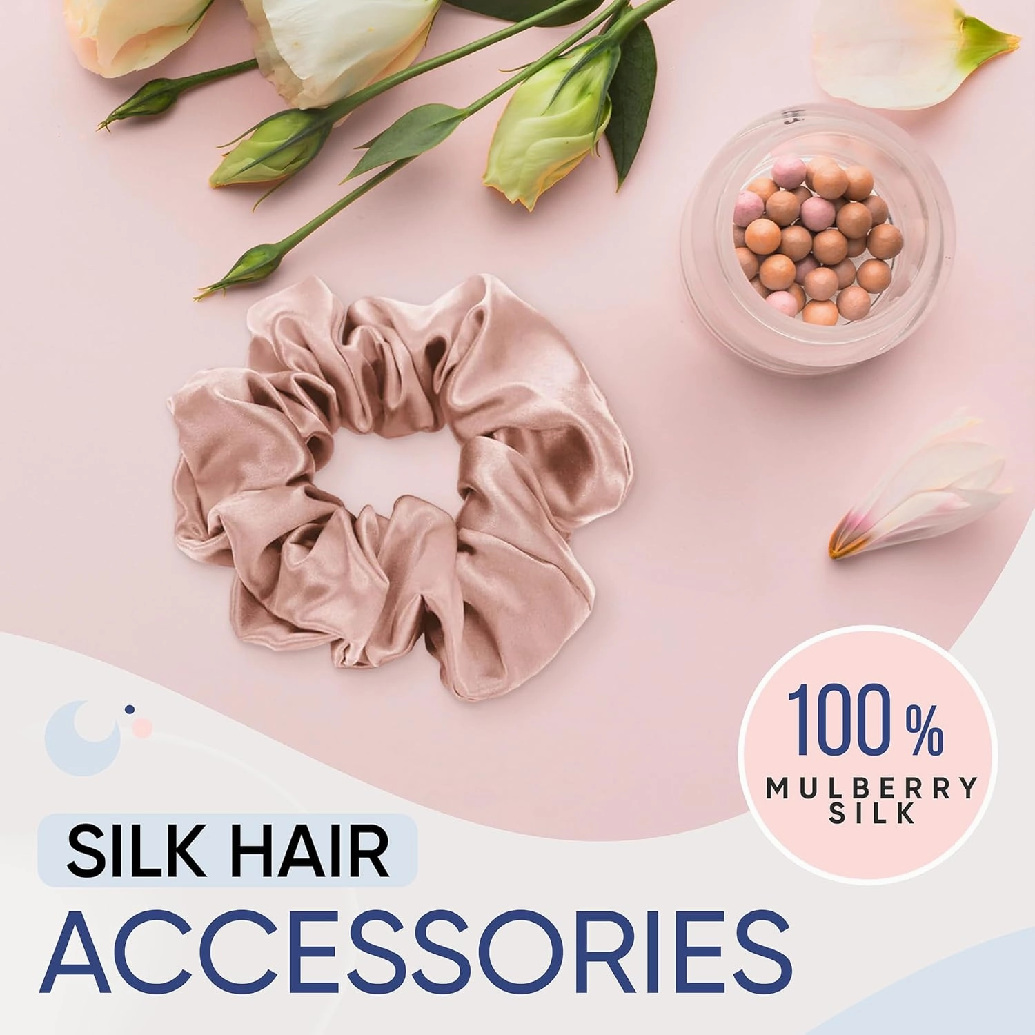Blissy Silk Scrunchies (3 Pack) - 100% Pure Mulberry Silk - 22 Momme 6A High-Grade Fibers - Silk Scrunchie for Straight & Curly Hair - Preventing Breakage, Tangling, & Creasing (Pink Skinny)