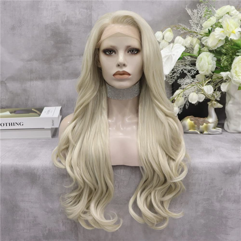 Blonde Lace Front Wig Long Wave Synthetic Hair Wigs for Women Natural Hairline Blonde Heat Safe Hair 26 Inch Cosplay Wig