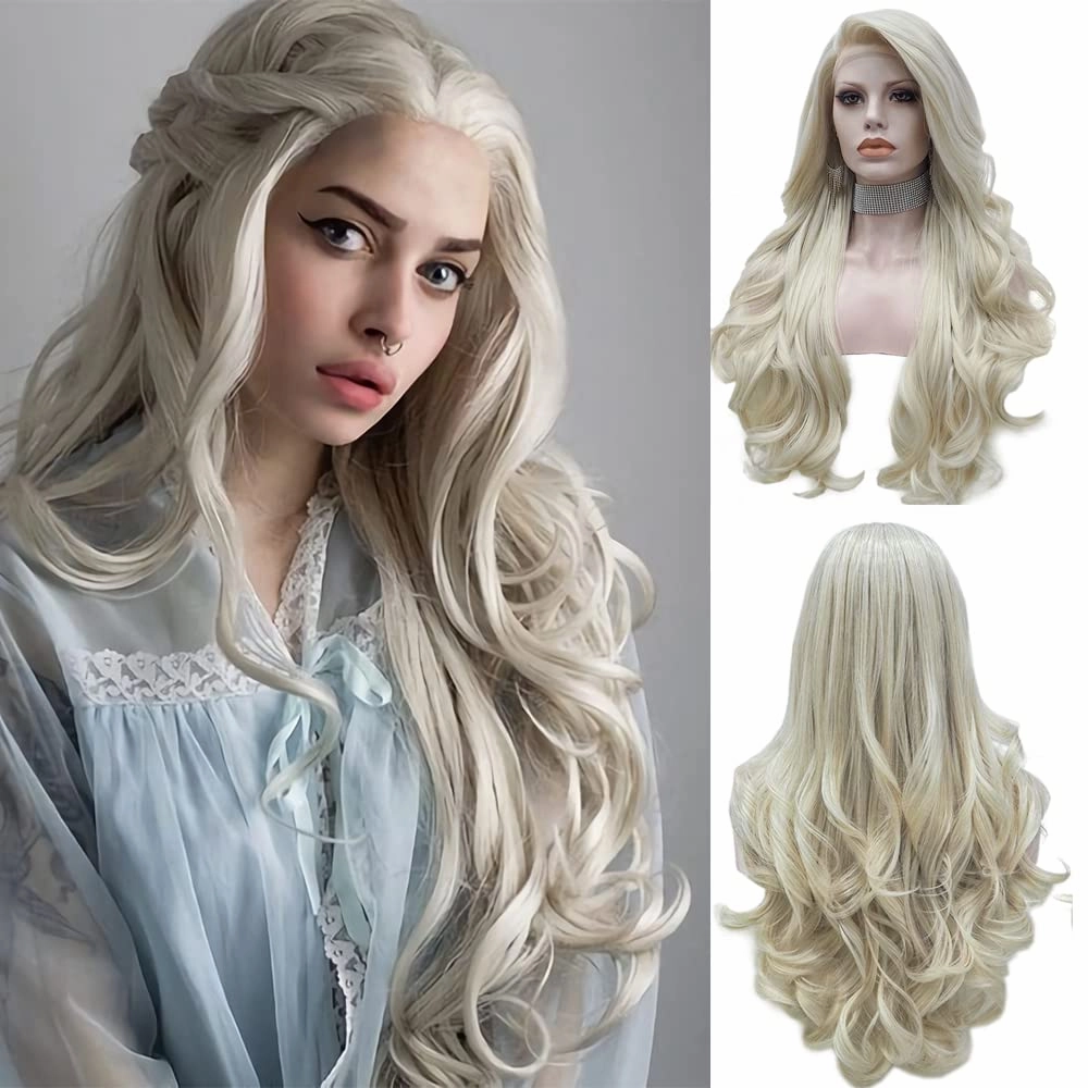 Blonde Lace Front Wig Long Wave Synthetic Hair Wigs for Women Natural Hairline Blonde Heat Safe Hair 26 Inch Cosplay Wig