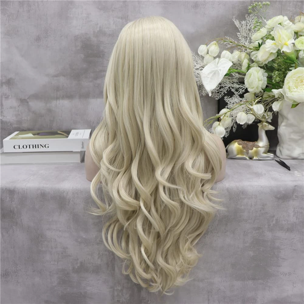 Blonde Lace Front Wig Long Wave Synthetic Hair Wigs for Women Natural Hairline Blonde Heat Safe Hair 26 Inch Cosplay Wig