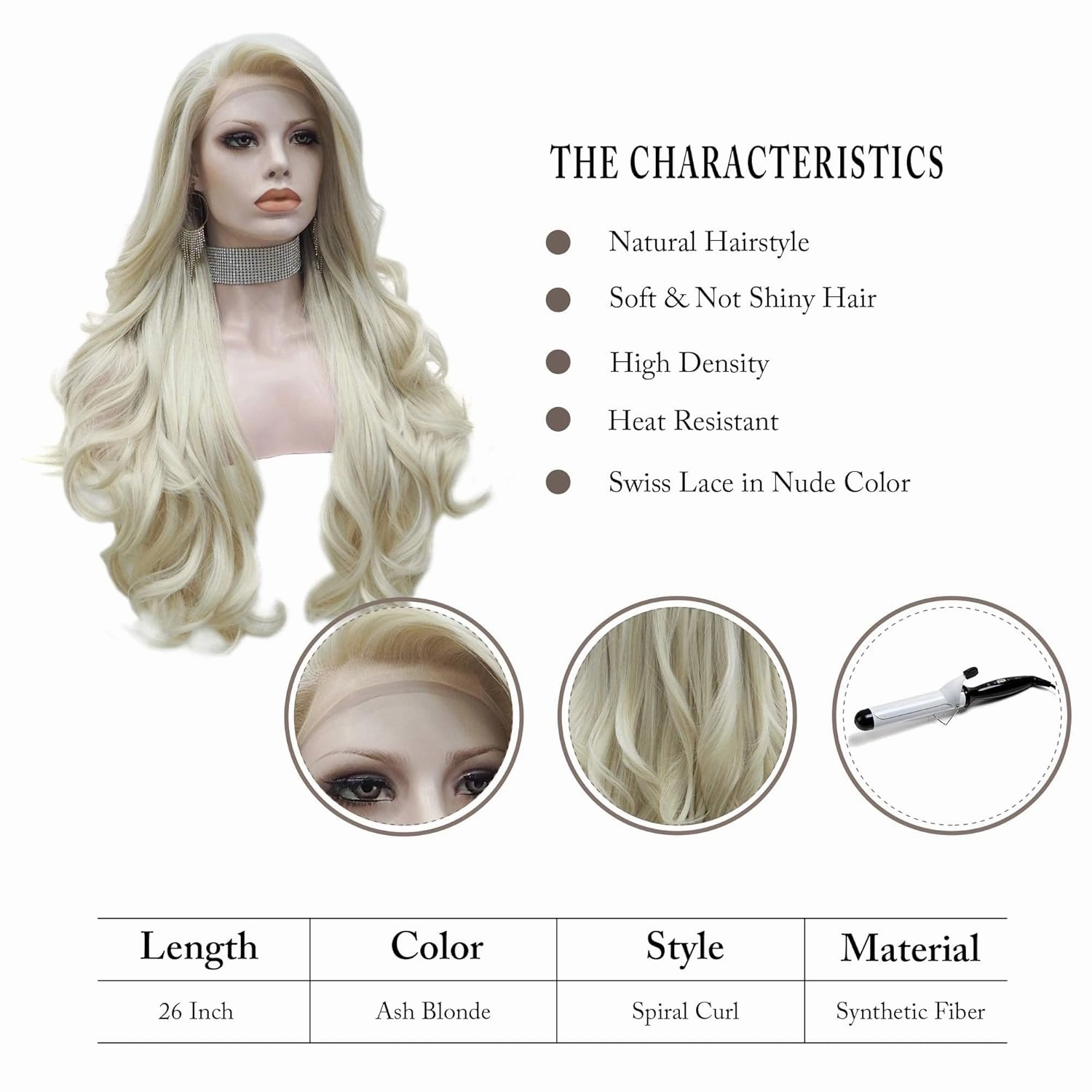 Blonde Lace Front Wig Long Wave Synthetic Hair Wigs for Women Natural Hairline Blonde Heat Safe Hair 26 Inch Cosplay Wig