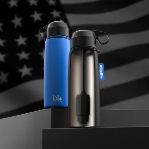 BLU All-in-ONE | Vacuum Insulated Stainless Steel Water Bottle Flask with a Filter (26oz) | Made in The USA | Removes 99.99% contaminants (Regular - Blue)
