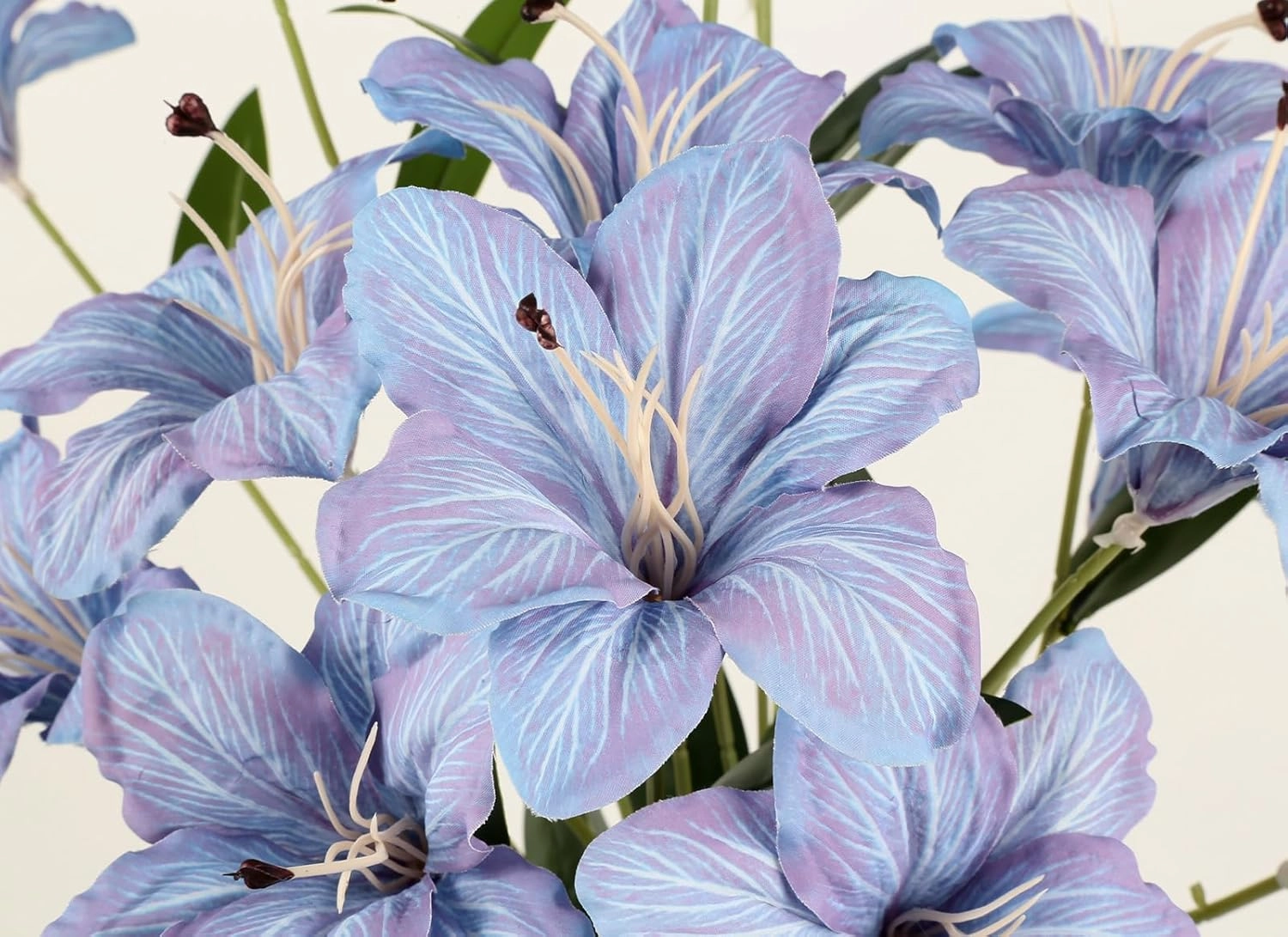 Blue Artificial Lilies Long Stem 5 Pcs 33.85” Realistic Lilies Flower Home Decor 3 Heads Blooming Lily for Room Home Bath Outdoor Garden Party Aisle Arrangement(Blue)