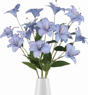 Blue Artificial Lilies Long Stem 5 Pcs 33.85” Realistic Lilies Flower Home Decor 3 Heads Blooming Lily for Room Home Bath Outdoor Garden Party Aisle Arrangement(Blue)