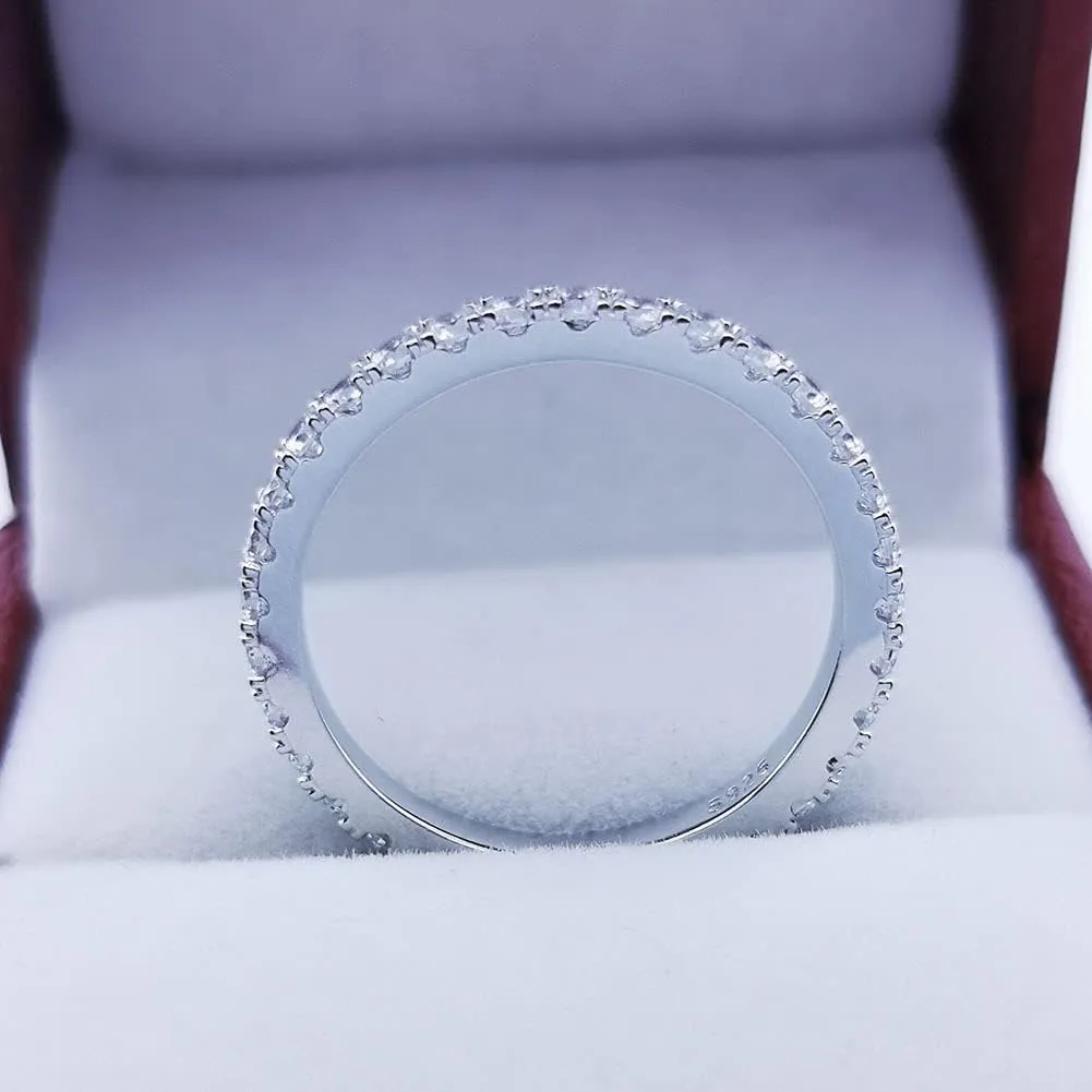 Bo.Dream 1.5mm/2.2mm/3mm Round Cubic Zirconia CZ Full/Half Eternity Rings Wedding Band Sterling Silver