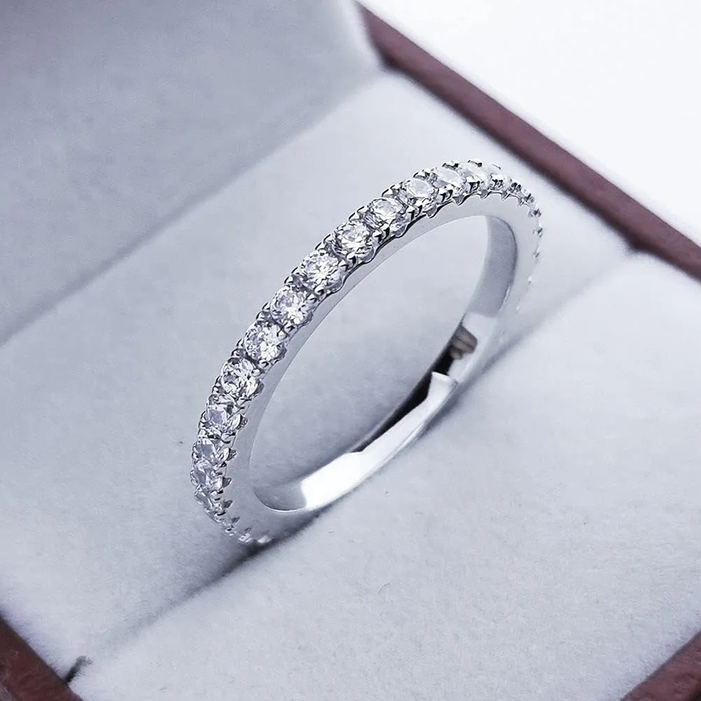 Bo.Dream 1.5mm/2.2mm/3mm Round Cubic Zirconia CZ Full/Half Eternity Rings Wedding Band Sterling Silver