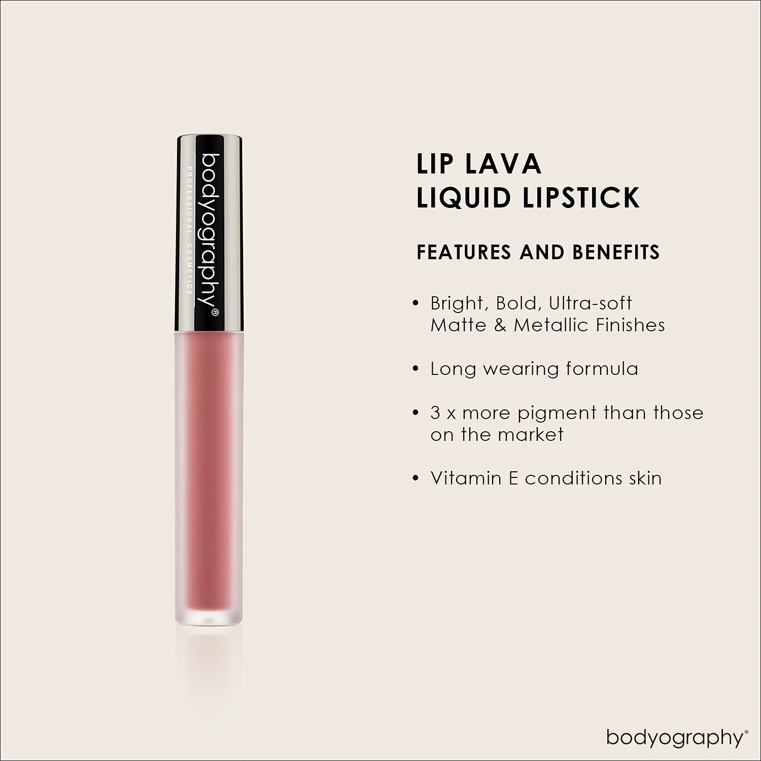 Bodyography Matte Lip Lava Liquid Lipstick (Basic): Dusky-Mauve Salon Makeup Long-Wearing Lipstick with Soft Opaque Finish | Vegan, Gluten-Free, Cruelty-Free, Paraben-Free