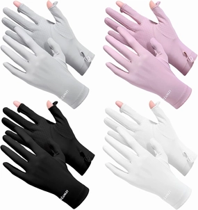 Bonuci 4 Pairs UV Sun Protection Non Slip Touchscreen Gloves - Full Finger Breathable Summer Outdoor Gloves for Women (Black, White, Gray, Purple, Minimalist)