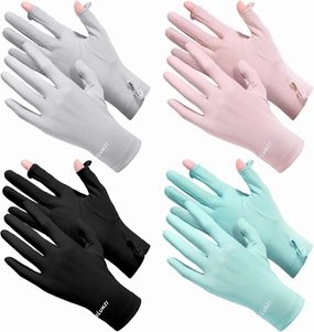 Bonuci 4 Pairs Women UV Sun Protection Gloves Driving Sun Protection UV Gloves Non Slip Touchscreen Full Finger Breathable Summer Outdoor Outfit