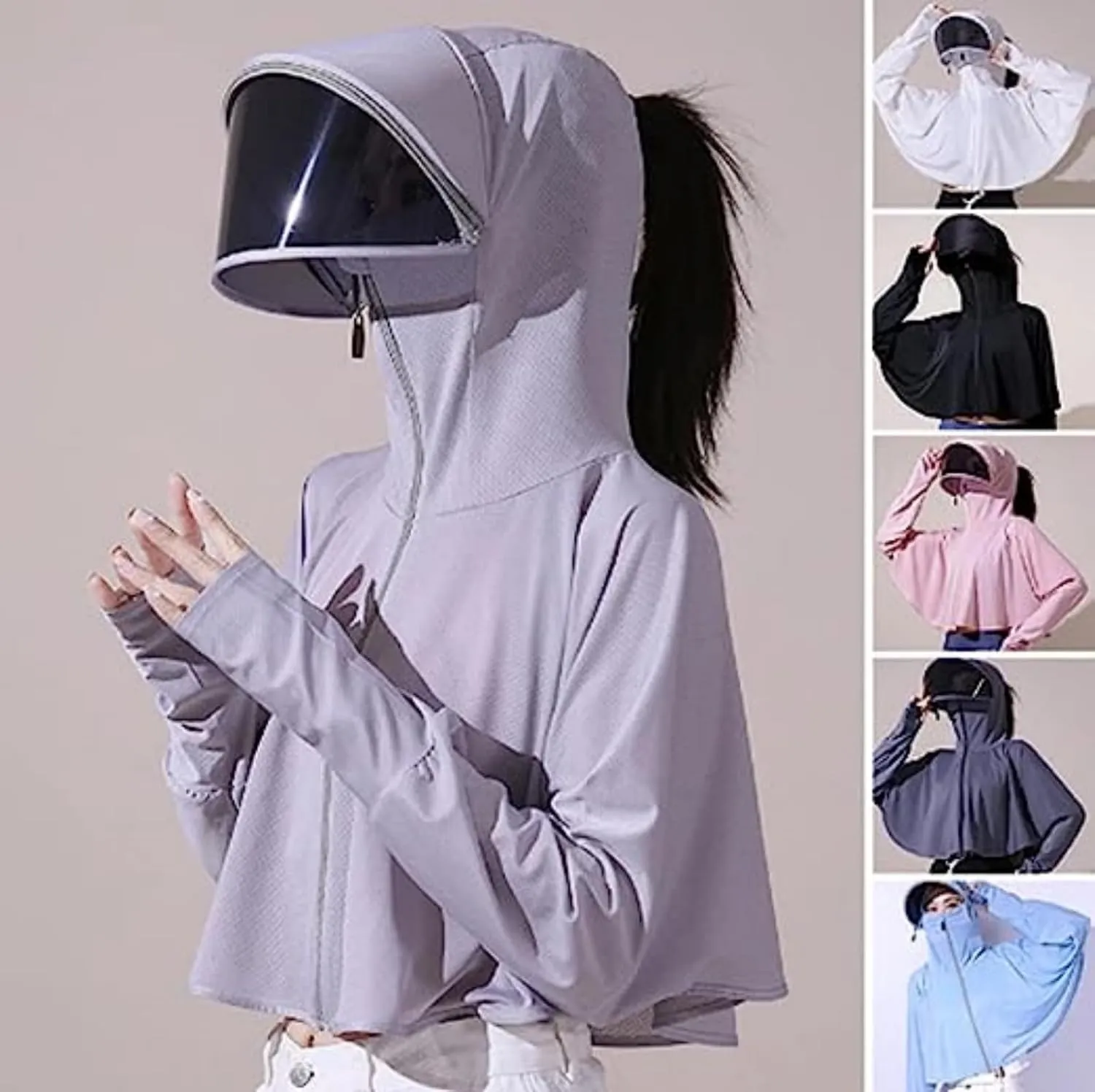 Breathable Ice Silk UV Protection Hooded Windbreaker Jacket, UPF 50 UV Outdoor Cycling Sunscern Clothing for Women