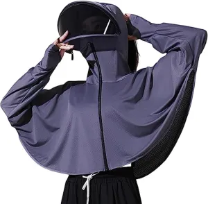 Breathable Ice Silk UV Protection Hooded Windbreaker Jacket, UPF 50 UV Outdoor Cycling Sunscern Clothing for Women