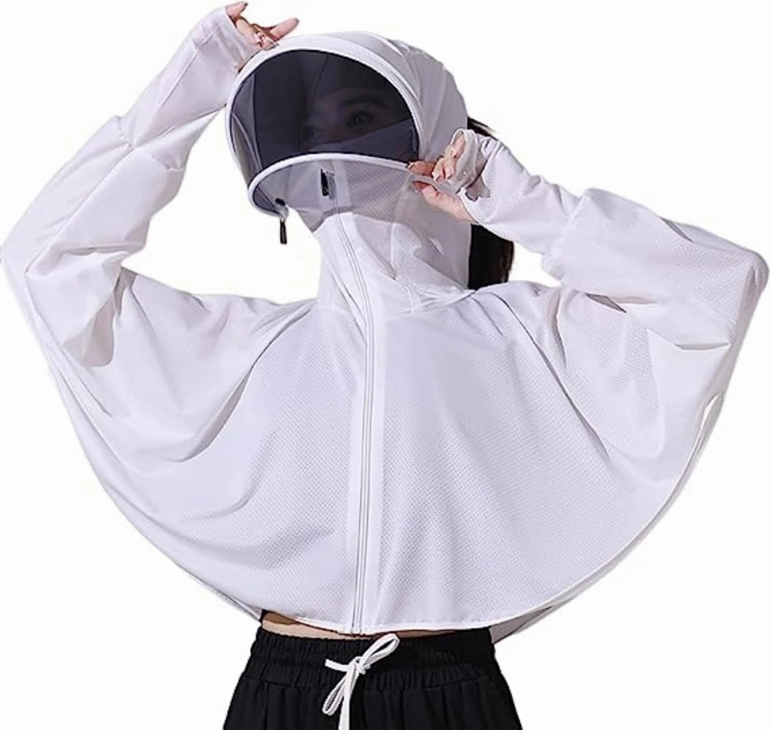 Breathable Ice Silk UV Protection Hooded Windbreaker Jacket, UPF 50 UV Outdoor Cycling Sunscern Clothing for Women