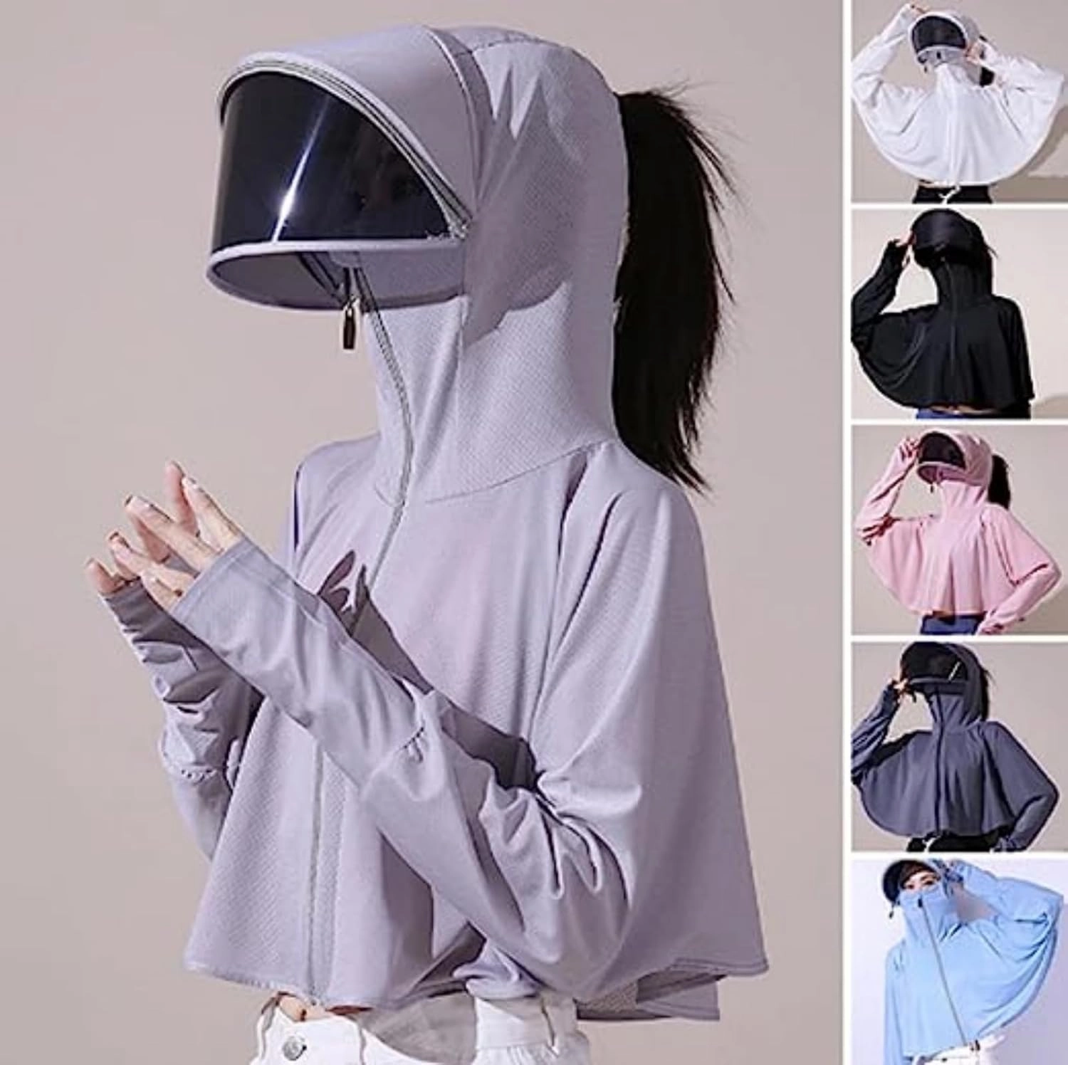 Breathable Ice Silk UV Protection Hooded Windbreaker Jacket, UPF 50 UV Outdoor Cycling Sunscern Clothing for Women
