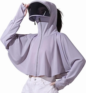 Breathable Ice Silk UV Protection Hooded Windbreaker Jacket, UPF 50 UV Outdoor Cycling Sunscern Clothing for Women