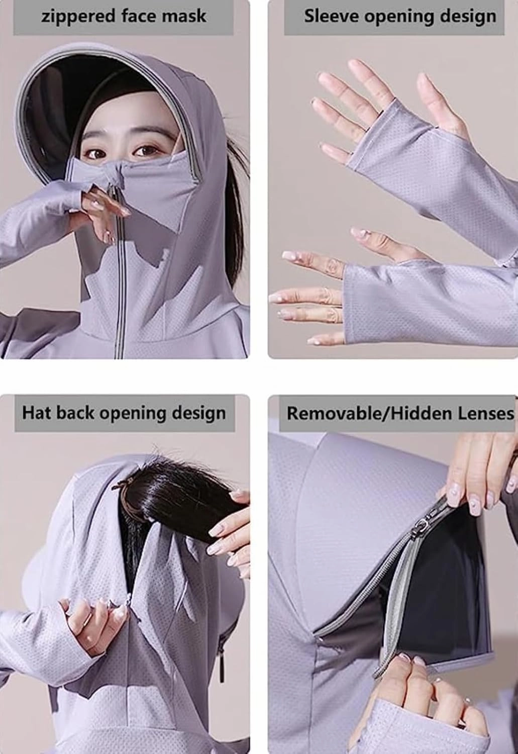 Breathable Ice Silk UV Protection Hooded Windbreaker Jacket, UPF 50 UV Outdoor Cycling Sunscern Clothing for Women