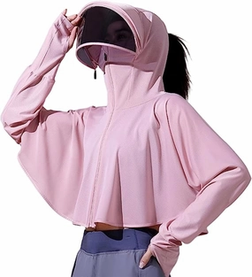 Breathable Ice Silk UV Protection Hooded Windbreaker Jacket, UPF 50 UV Outdoor Cycling Sunscern Clothing for Women