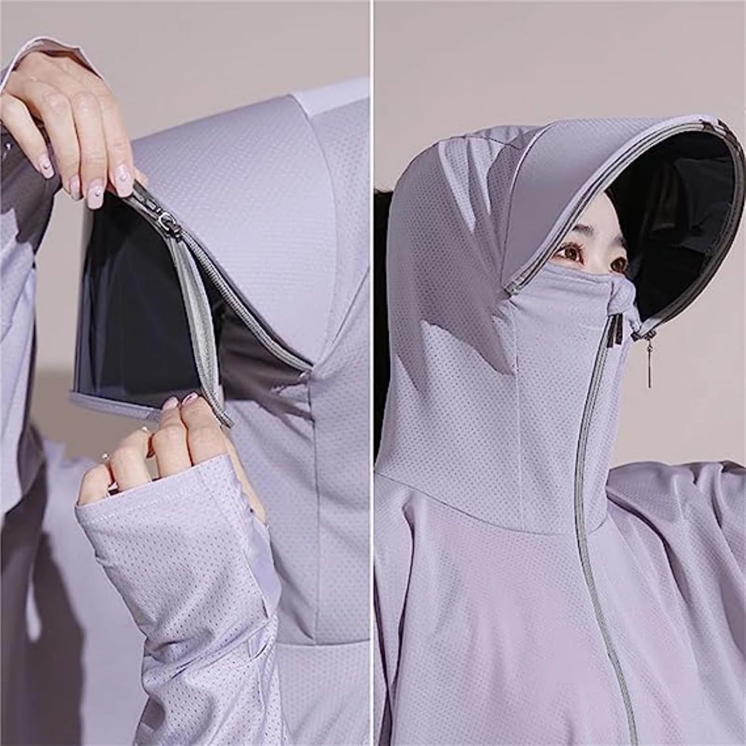 Breathable Ice Silk UV Protection Hooded Windbreaker Jacket, UPF 50 UV Outdoor Cycling Sunscern Clothing for Women