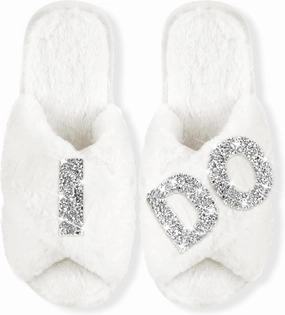 Bride Slippers for Wedding Day - White Bridal Shoes - 'I Do' Wedding Slippers for Brides