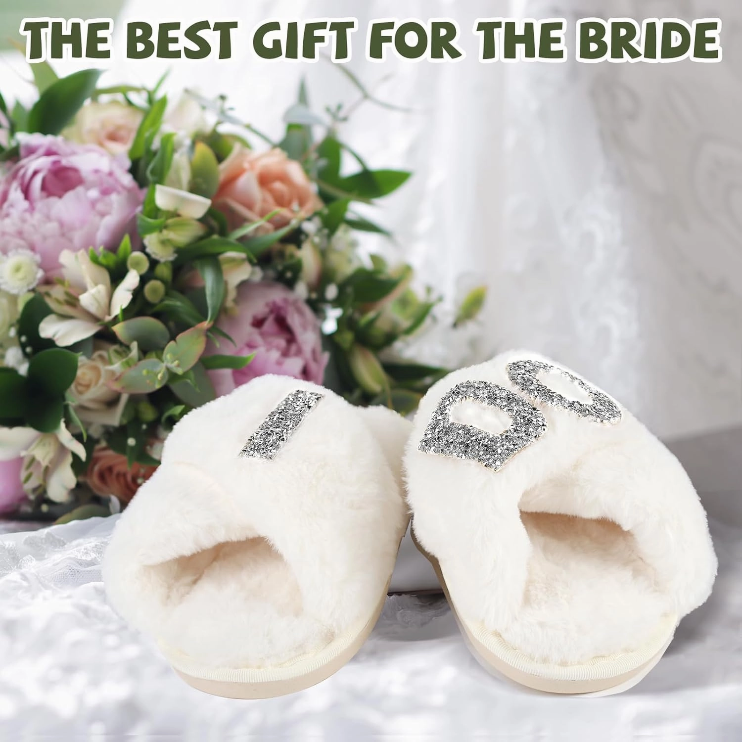 Bride Slippers for Wedding Day - White Bridal Shoes - 'I Do' Wedding Slippers for Brides